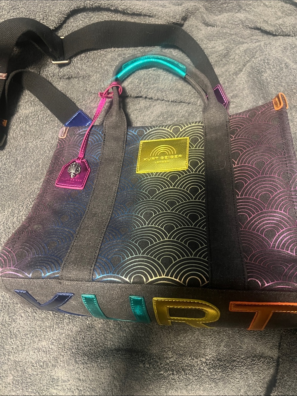 Kurt Geiger Metallic Rainbow Tote with Wave Pattern